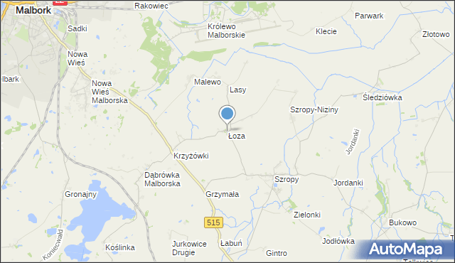 mapa Łoza, Łoza gmina Stary Targ na mapie Targeo